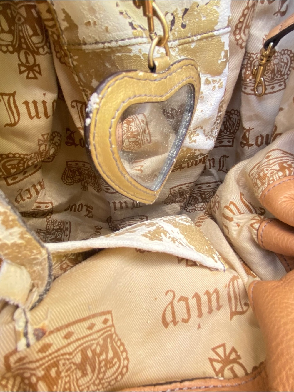Y2K Juicy Couture Tan Genuine Leather & Gold Hardware Shoulder Bag - Picture 10 of 12
